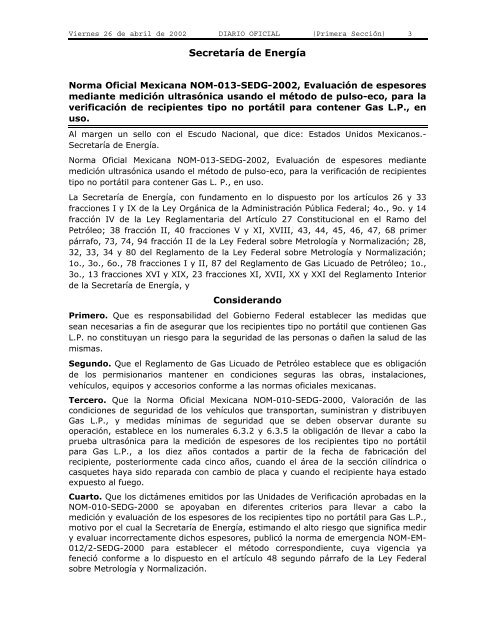 NOM-013-SEDG-2002 - SecretarÃ­a de EnergÃ­a