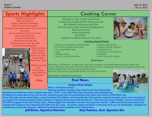 Issue 3 - July 19, 2013 - Gesher Summer Camp