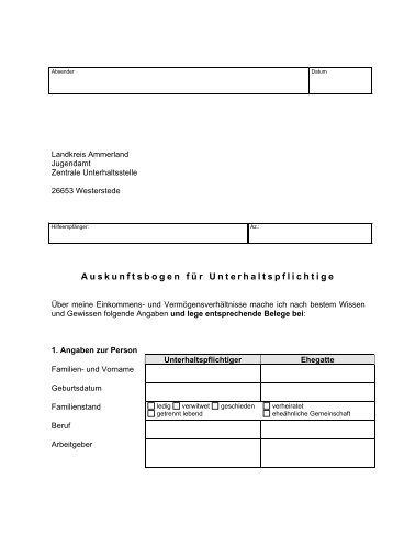 Auskunftsbogen fÃ¼r Unterhaltspflichtige - KDO-KIM