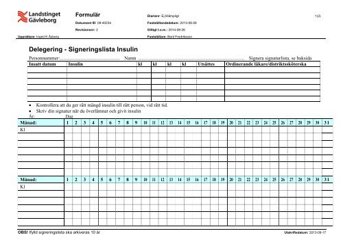 Delegering - Signeringslista Insulin