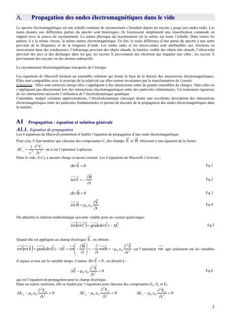 A. Propagation des ondes Ã©lectromagnÃ©tiques dans le vide