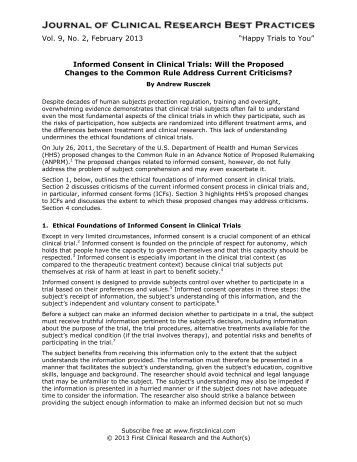 Informed Consent in Clinical Trials - First Clinical Research