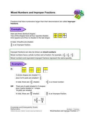 Mixed numbers and Improper Fractions - LearnAlberta.ca