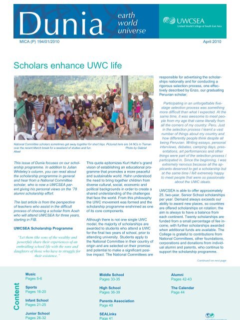 Scholars enhance UWC life - United World College of South East Asia