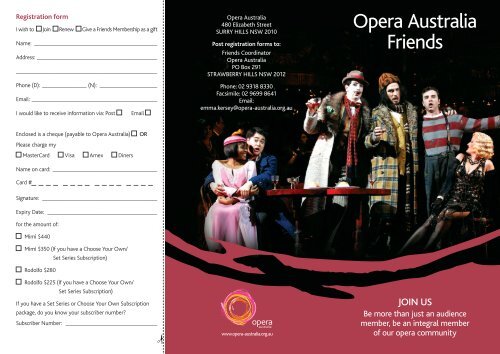 Sydney Friends Brochure and Membership Form - Opera Australia