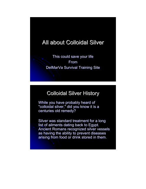 All About Colloidal Silver Survival Training Info