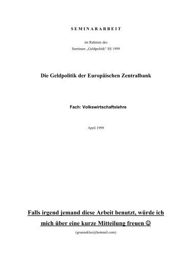 Die Geldpolitik der Europäischen Zentralbank - VWA-BWL