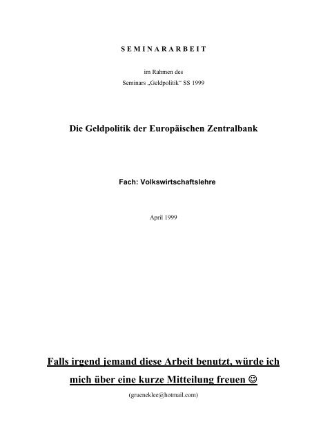 Die Geldpolitik der Europäischen Zentralbank - VWA-BWL