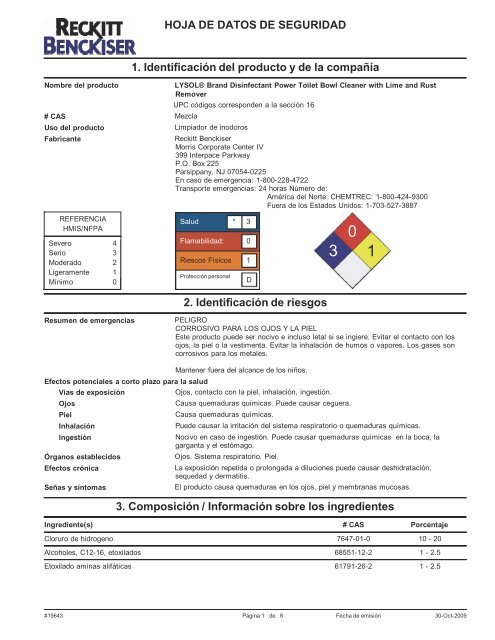 HOJA DE DATOS DE SEGURIDAD 1 ... - Reckitt Benckiser