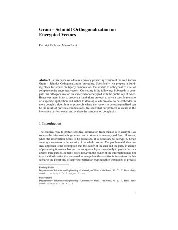 Gram – Schmidt Orthogonalization on Encrypted Vectors