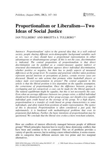 Proportionalism or LiberalismâTwo Ideas of Social Justice