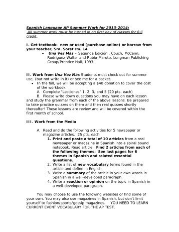 Spanish Language AP Summer Work for 2013-2014 - Leigh High ...