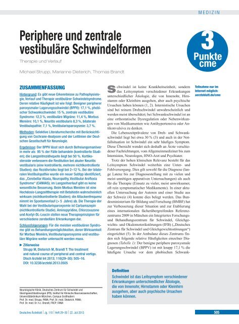 Periphere und zentrale vestibuläre Schwindelformen - Deutsches ...