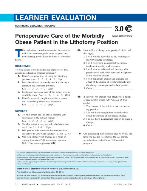 Perioperative Care of the Morbidly Obese Patient in the ... - AORN