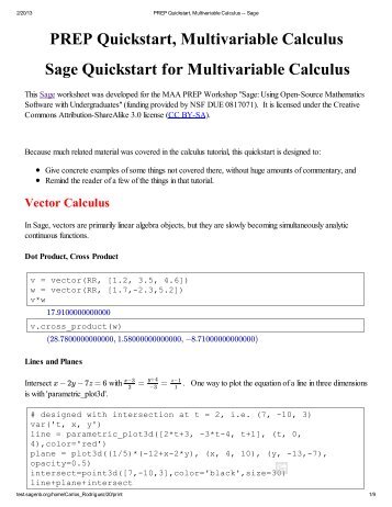 PREP Quickstart, Multivariable Calculus Sage Quickstart for ...