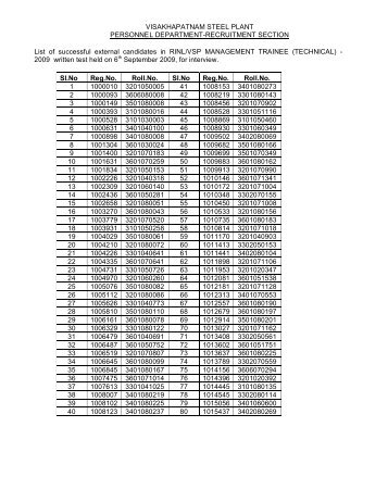 VISAKHAPATNAM STEEL PLANT PERSONNEL ... - Vizag Steel