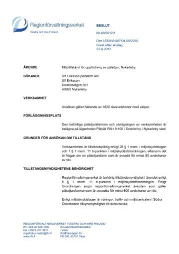 BESLUT Nr 48/2012/1 Dnr LSSAVI/487/04.08/2010 Givet efter ...