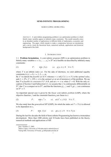 on Semi-infinite Programming by Marco Lopez and Georg Still.