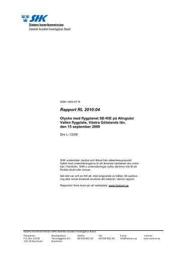 Rapport RL 2010:04 - Statens Haverikommission