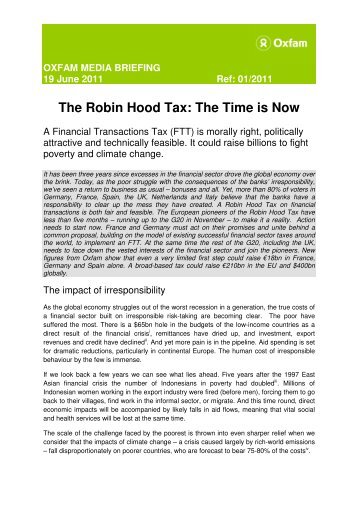 The Robin Hood Tax: The Time is Now - Oxfam New Zealand