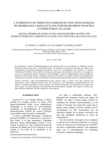 l'hydroxyle de trimethylammonium, fonctions ioniques de ...