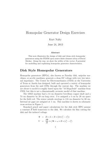 Homopolar Generator Design Exercises - Kurt Nalty