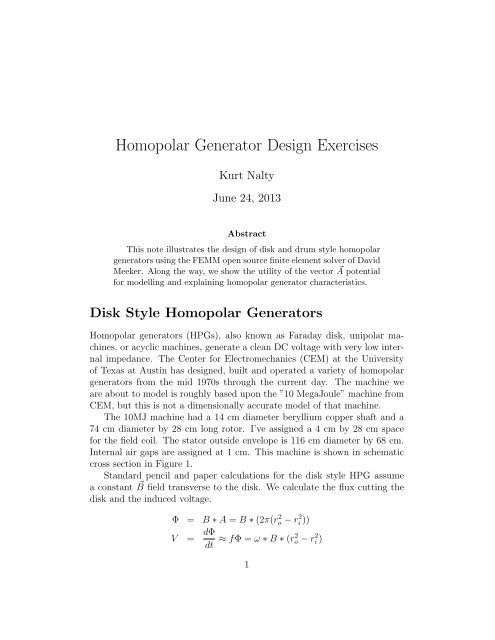 Homopolar Generator Design Exercises - Kurt Nalty