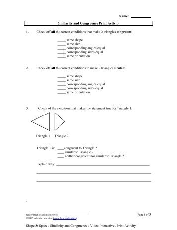 Print Activity for Similarity and Congruence - LearnAlberta.ca