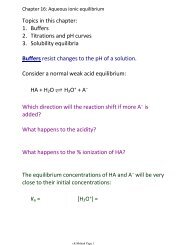 Buffers 1. Titrations and pH curves 2. Solubility equilibria 3. Topics in ...