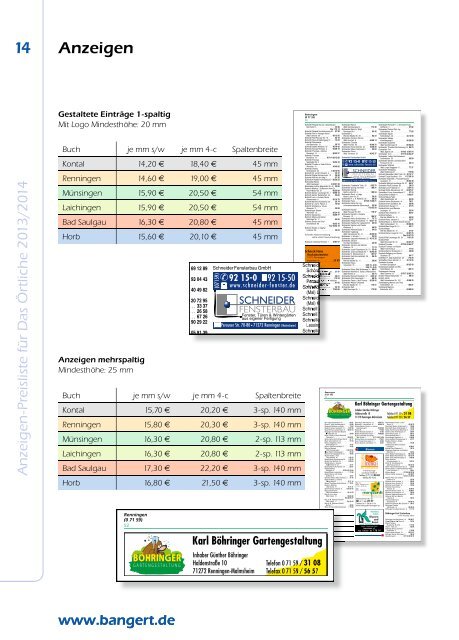 www.bangert.de Tel. 0 71 59/93 21 - Telefonbuchverlag Bangert KG