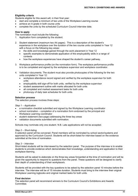 SECTION 9: EXHIBITIONS AND AWARDS 9.1 General criteria for ...