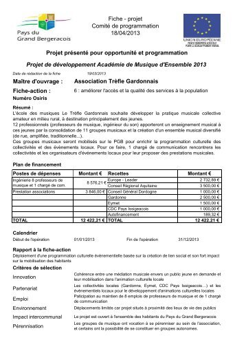 fiche-projet acadÃ©mie musique d'ensemble 2013 - Pays de Bergerac