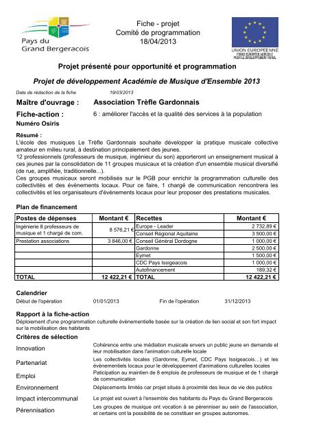 fiche-projet acadÃ©mie musique d'ensemble 2013 - Pays de Bergerac