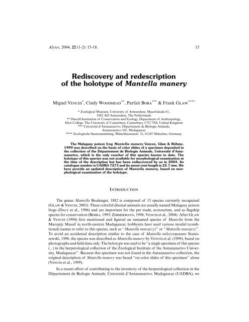 Vences et al. - Zoologische Staatssammlung MÃ¼nchen