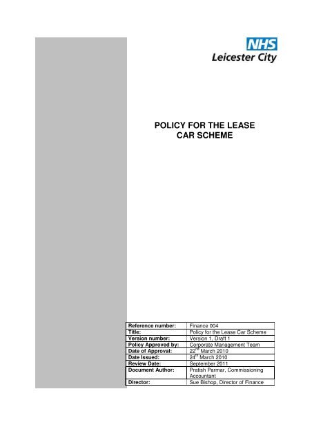 POLICY FOR THE LEASE CAR SCHEME - NHS