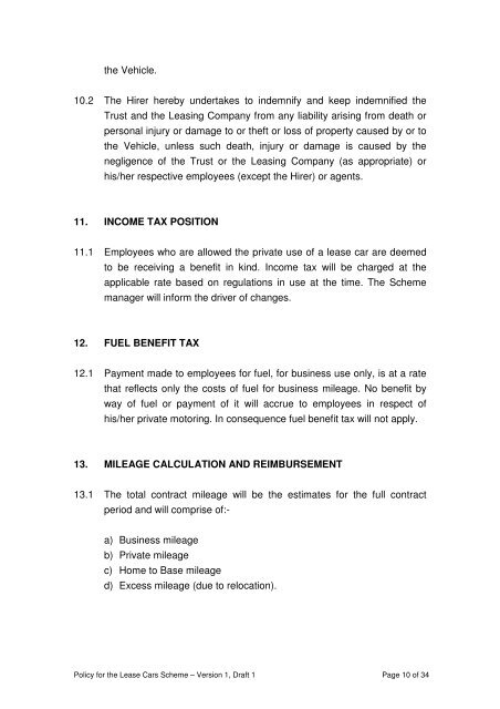 POLICY FOR THE LEASE CAR SCHEME - NHS