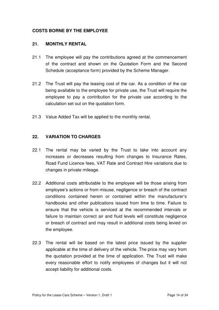 POLICY FOR THE LEASE CAR SCHEME - NHS