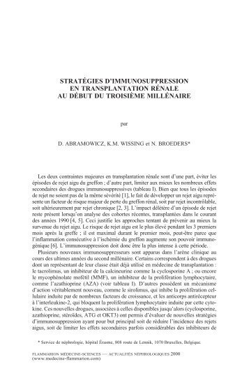 stratégies d'immunosuppression en transplantation rénale au début ...