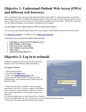Objective 1: Understand Outlook Web Access (OWA ... - SUNY Delhi