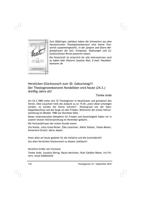 Theologinnen 23 - Konvent evangelischer Theologinnen