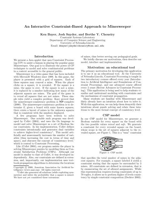 An Interactive Constraint-Based Approach to Minesweeper