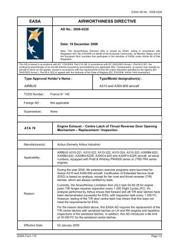 EASA AIRWORTHINESS DIRECTIVE