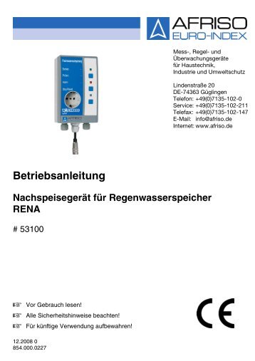 Betriebsanleitung fÃ¼r Frischwasser-NachspeisegerÃ¤t RENA - Wekonn