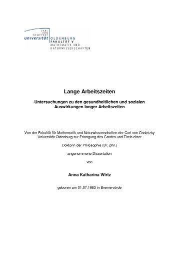 Lange Arbeitszeiten - oops - Carl von Ossietzky Universität Oldenburg