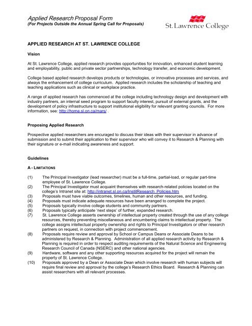 External Applied Research Proposal Form - St. Lawrence College