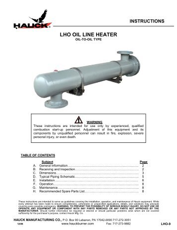 LHO OIL LINE HEATER - Hauck Manufacturing Company