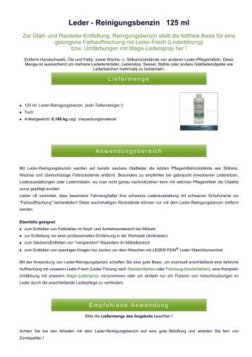 Reinigungsbenzin 125 ml - ProduktPool der Fahrzeug Lederpflege