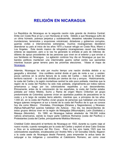 Perfil de ReligiÃ³n en Nicaragua, 2001 - Prolades.com