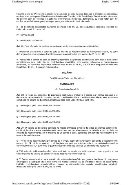 1 LEI Nº 8.213, DE 24 DE JULHO DE 1991 Página 1 de 62 ...