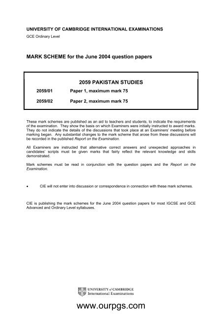 Pakistan Studies-Marking Scheme/Pak.Std-MS-M.J-04 ... - Ourpgs.com